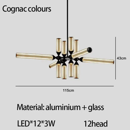 Modern black glass tube chandelier dining room led pendant light