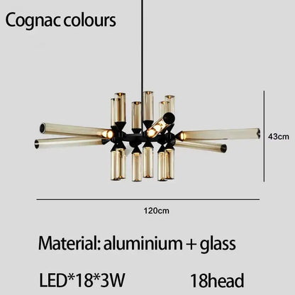 Modern black glass tube chandelier dining room led pendant light