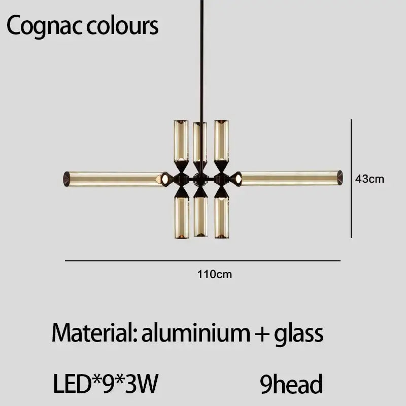 Modern black glass tube chandelier dining room led pendant light