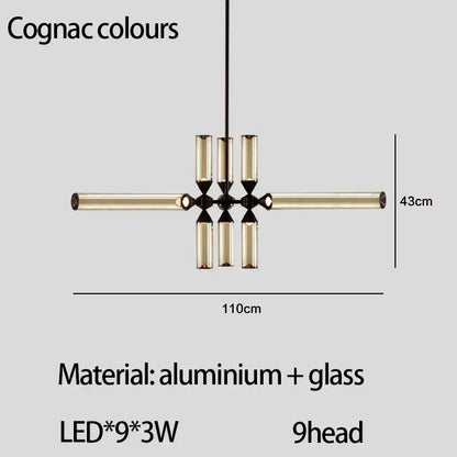 Modern black glass tube chandelier dining room led pendant light