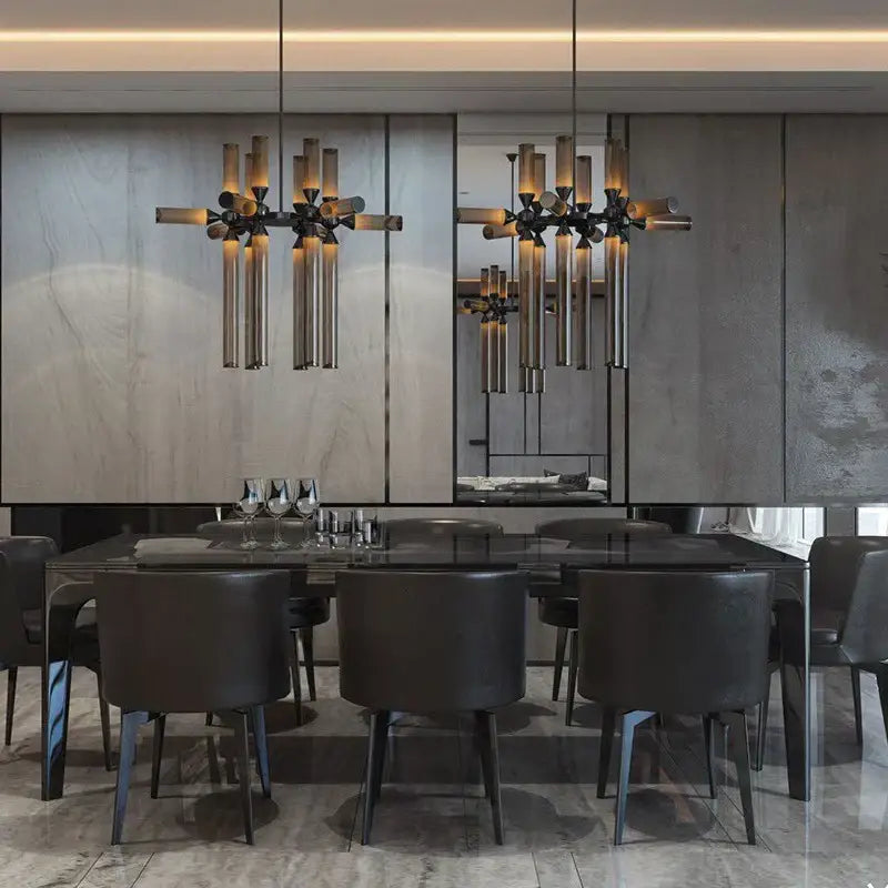 Modern black glass tube chandelier dining room led pendant light
