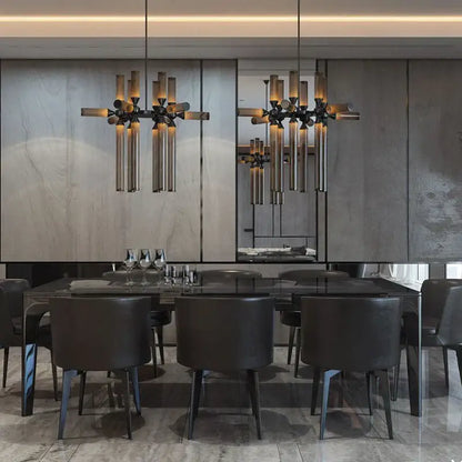 Modern black glass tube chandelier dining room led pendant light
