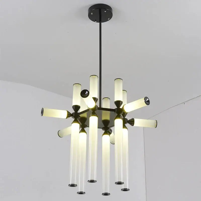 Modern black glass tube chandelier dining room led pendant light