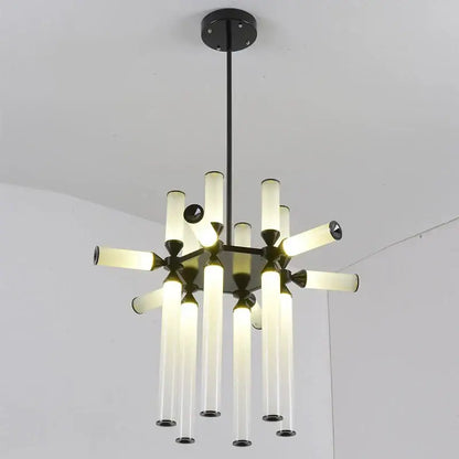 Modern black glass tube chandelier dining room led pendant light