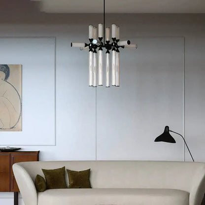 Modern black glass tube chandelier dining room led pendant light