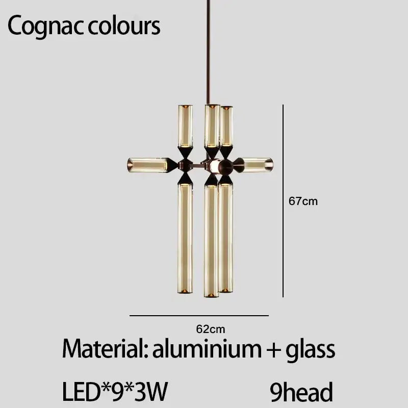 Modern black glass tube chandelier dining room led pendant light