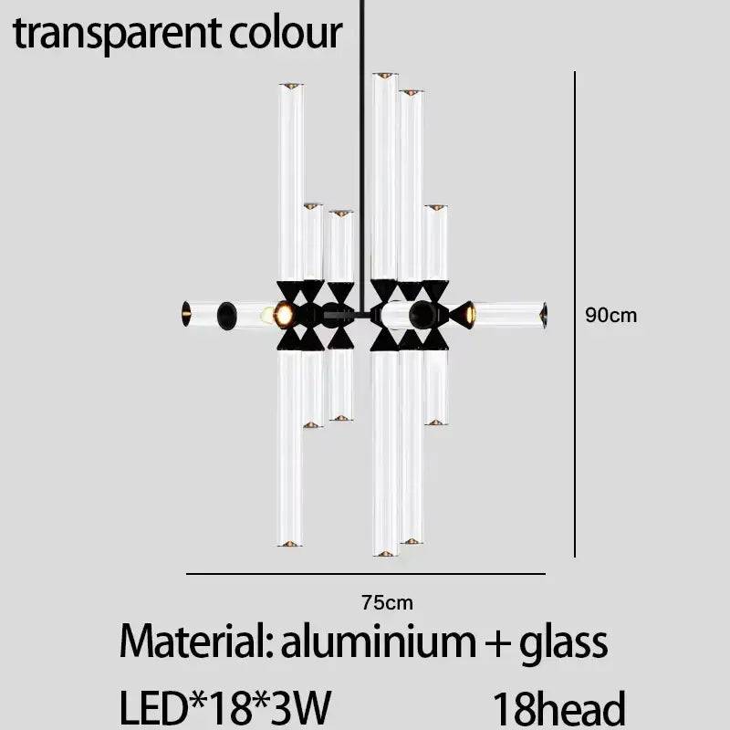 Modern black glass tube chandelier dining room led pendant light