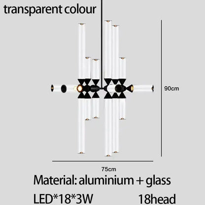 Modern black glass tube chandelier dining room led pendant light