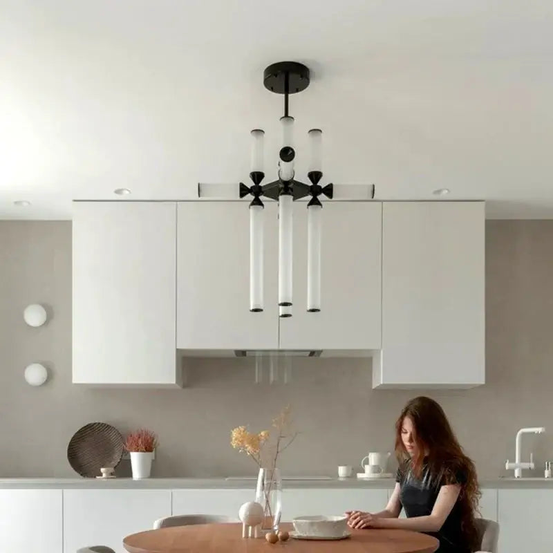 Modern black glass tube chandelier dining room led pendant light