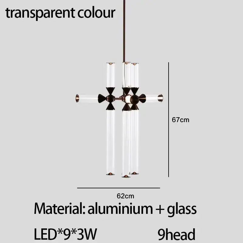 Modern black glass tube chandelier dining room led pendant light
