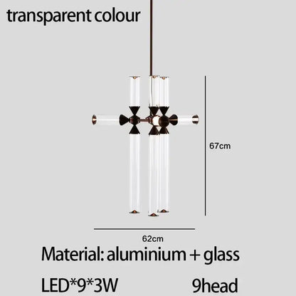 Modern black glass tube chandelier dining room led pendant light