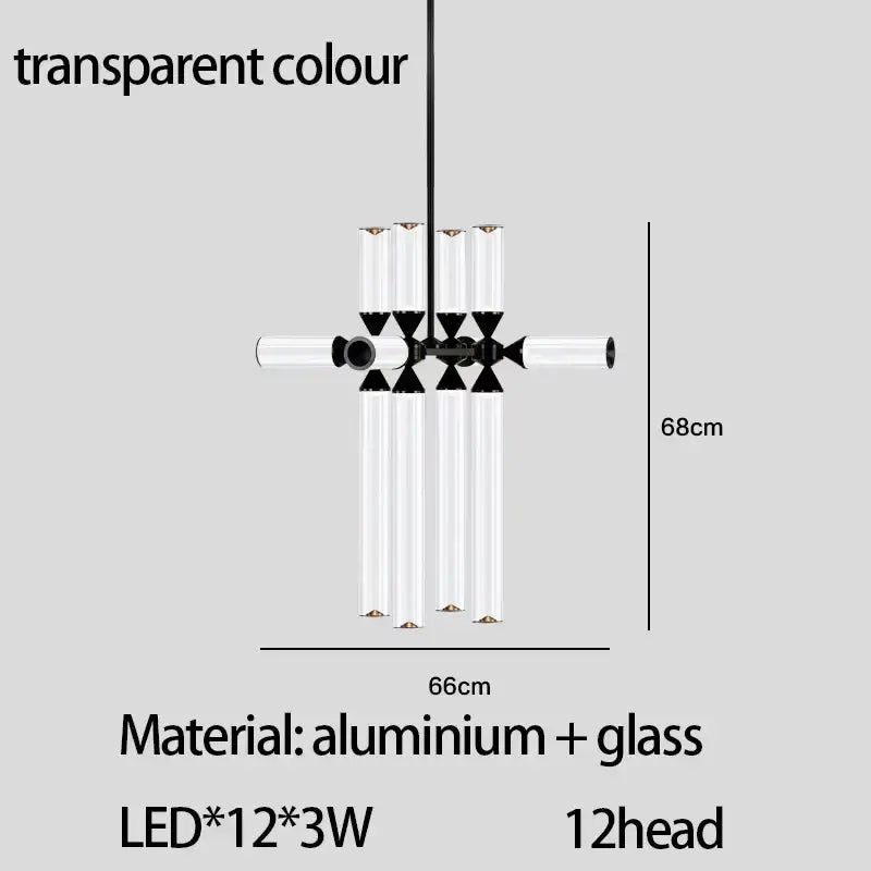 Modern black glass tube chandelier dining room led pendant light