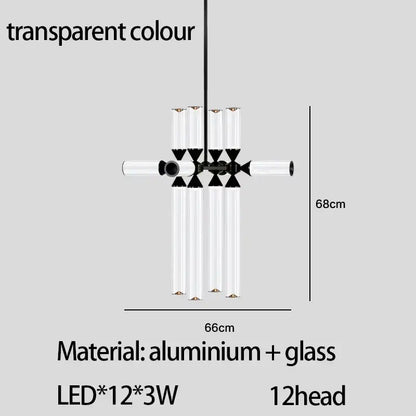 Modern black glass tube chandelier dining room led pendant light