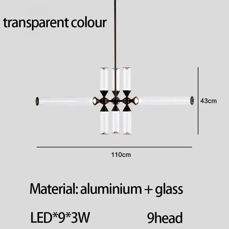 Modern black glass tube chandelier dining room led pendant light