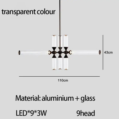 Modern black glass tube chandelier dining room led pendant light