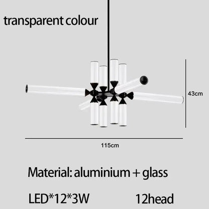 Modern black glass tube chandelier dining room led pendant light