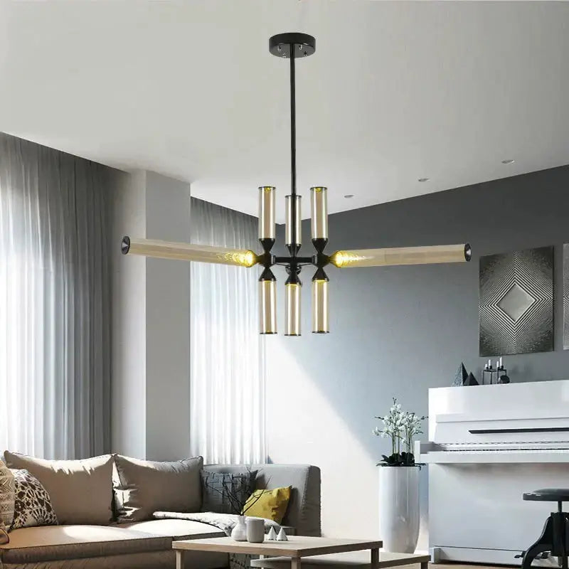 Modern black glass tube chandelier dining room led pendant light