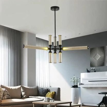 Modern black glass tube chandelier dining room led pendant light
