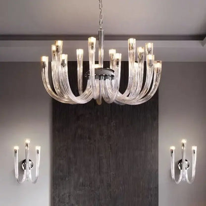 Modern chrome glass tube chandelier dining room acrylic arms