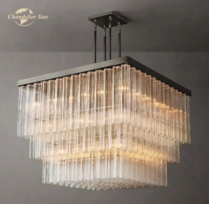 Modern black glass tube led square chandelier dining room light
