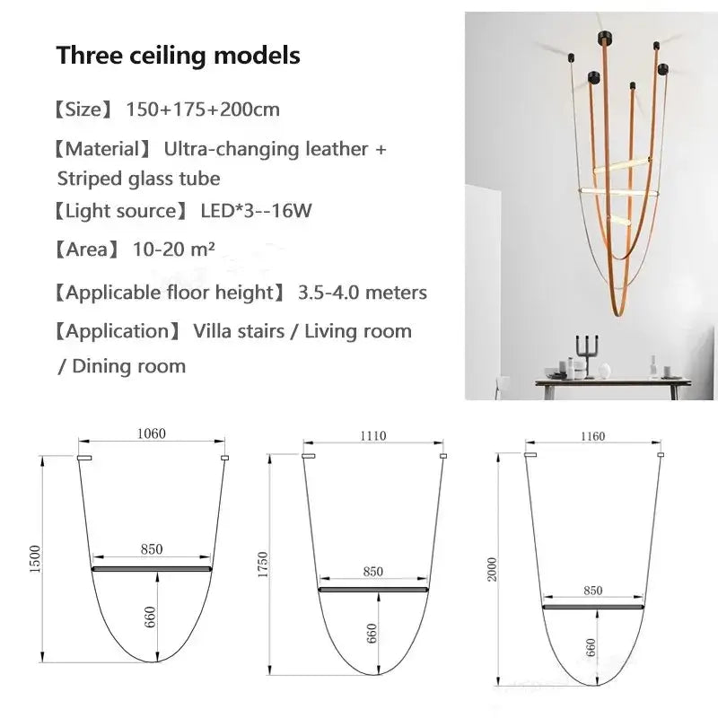 Modern black glass tube pendant lamp for living room staircase