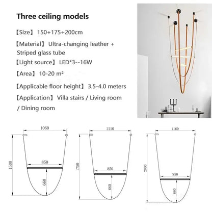 Modern black glass tube pendant lamp for living room staircase
