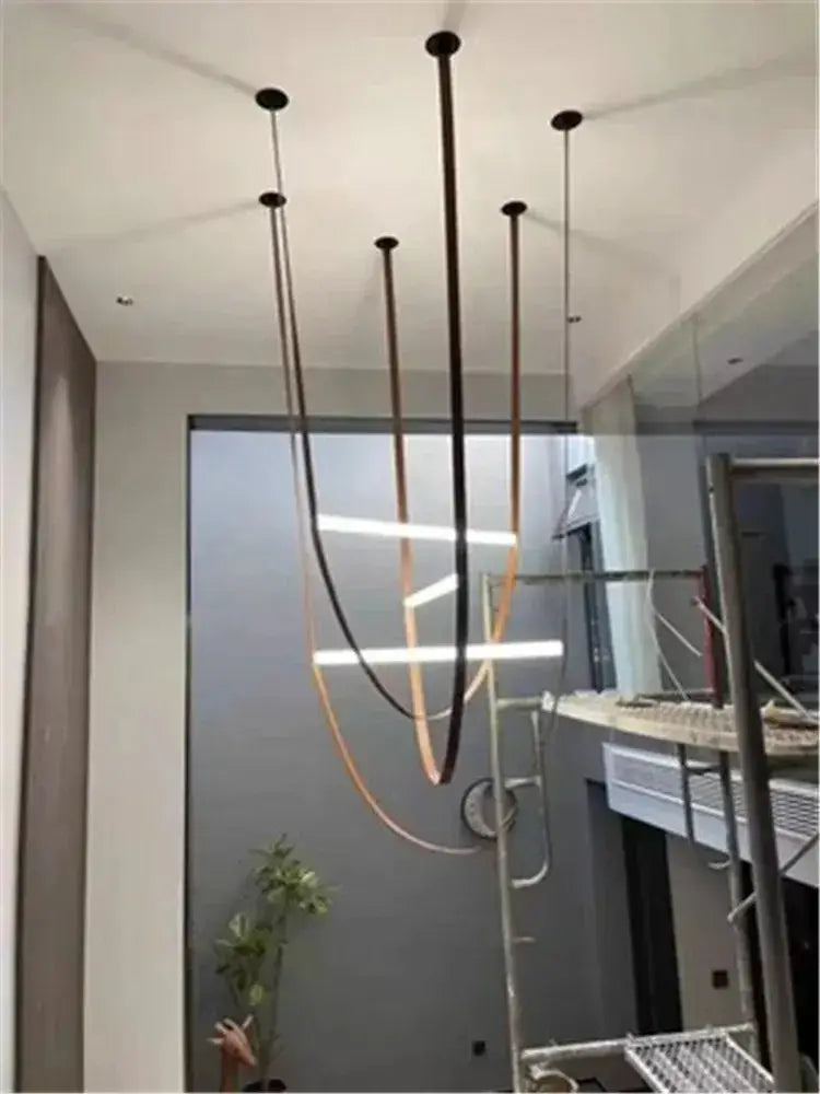 Modern black glass tube pendant lamp for living room staircase