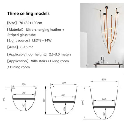 Modern black glass tube pendant lamp for living room staircase