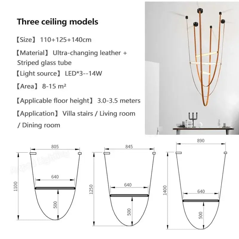 Modern black glass tube pendant lamp for living room staircase