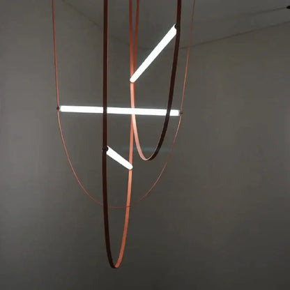 Modern copper leather tube pendant light living room