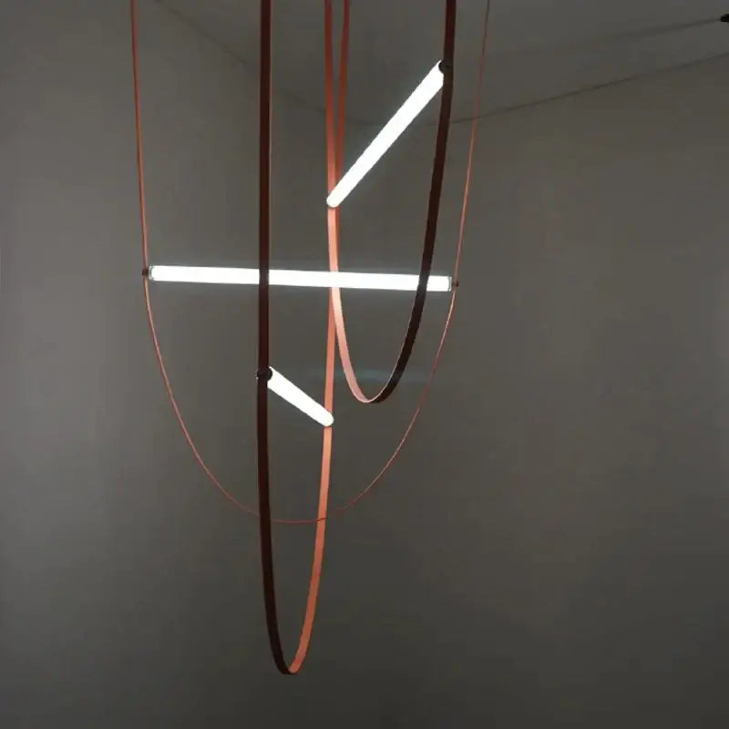 Modern leather wrapped copper tube pendant light living room