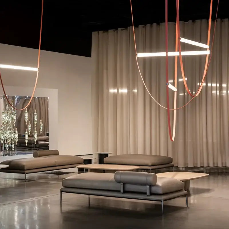 Modern copper leather tube pendant light living room