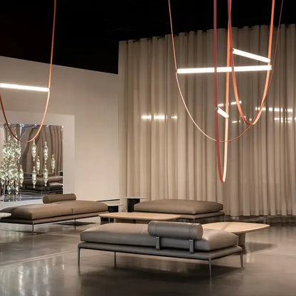 Modern copper leather tube pendant light living room