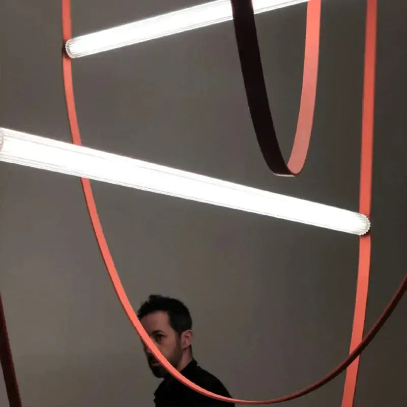 Modern copper leather tube pendant light living room