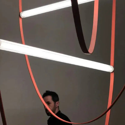 Modern copper leather tube pendant light living room