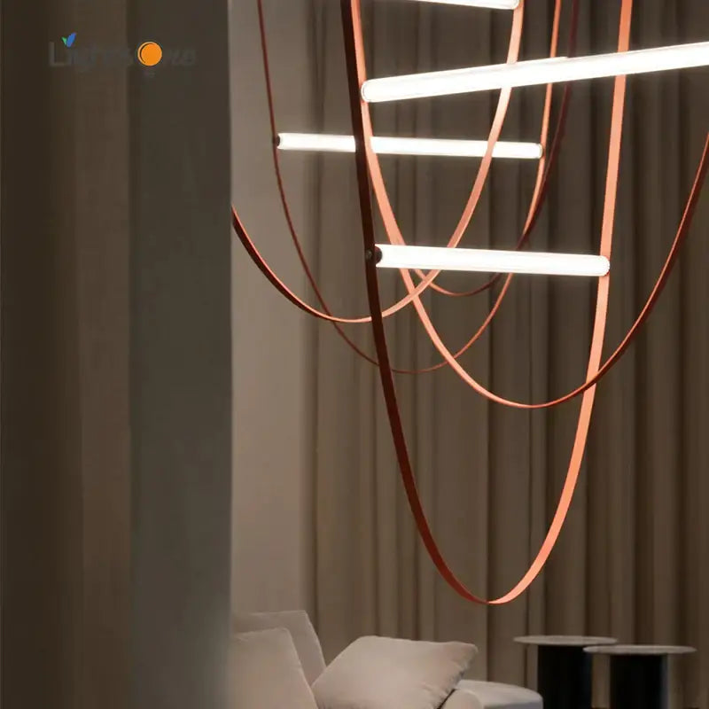 Modern copper leather tube pendant light living room