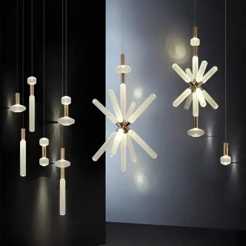 Modern brass glass tubes chandelier dining room pendant lamp