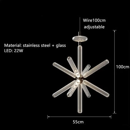 Modern starburst glass tubes led chandelier for living room