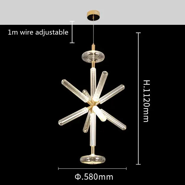 Modern starburst glass tubes led chandelier for living room