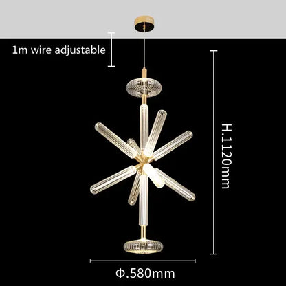 Modern starburst glass tubes led chandelier for living room
