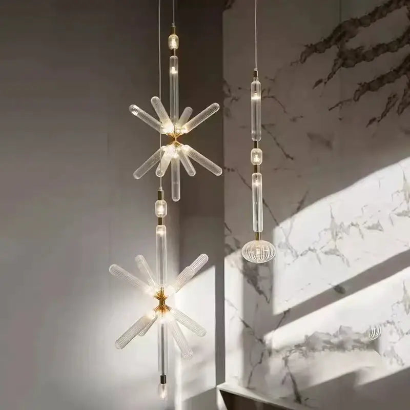 Modern starburst glass tubes led chandelier for living room