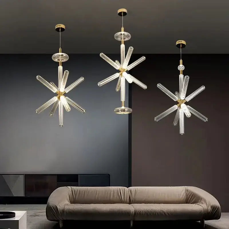 Modern starburst glass tubes led chandelier for living room