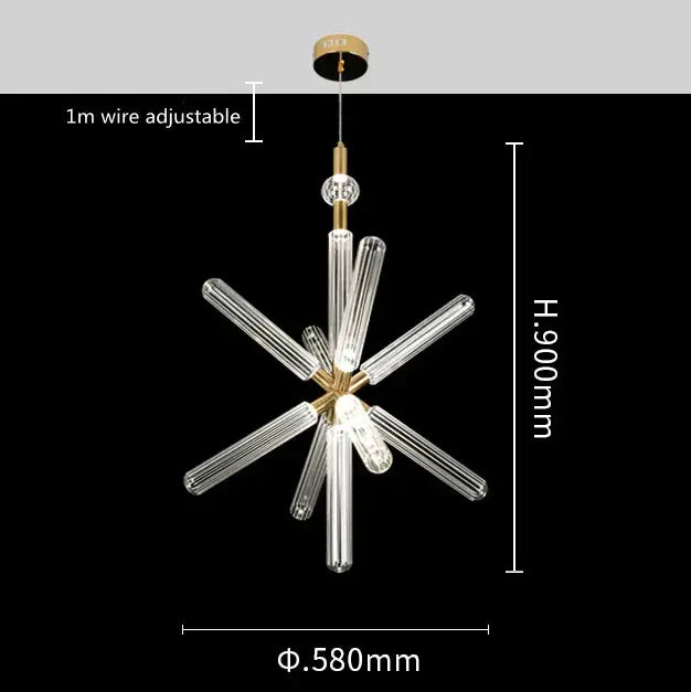 Modern starburst glass tubes led chandelier for living room