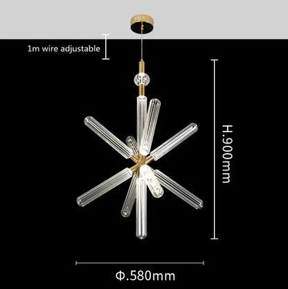 Modern starburst glass tubes led chandelier for living room
