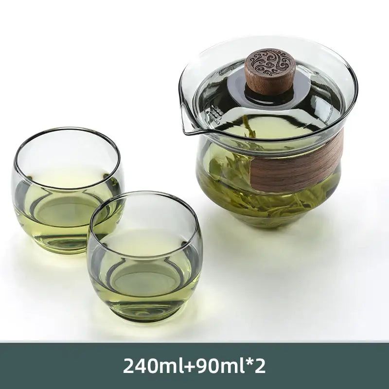Modern glass kung fu tea set with wood trim dining room tureen