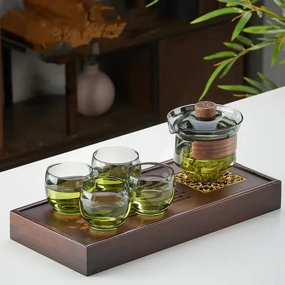 Modern glass kung fu tea set with wood trim dining room tureen