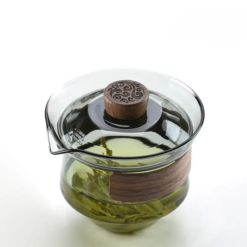 Modern glass kung fu tea set with wood trim dining room tureen