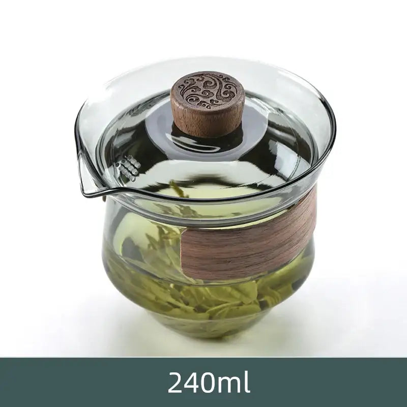 Modern glass kung fu tea set with wood trim dining room tureen