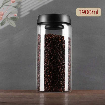 Clear glass vacuum sealed coffee beans jar kitchen storage with gold seal
