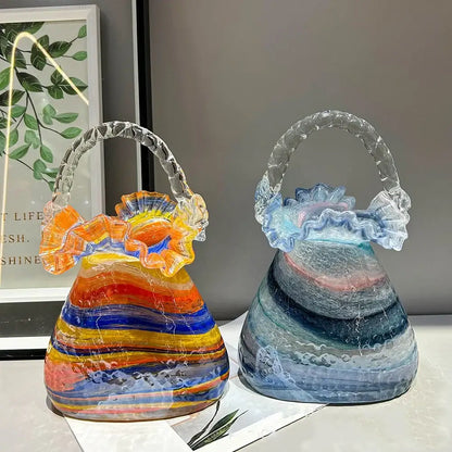 Vibrant multicolored glass vase basket handbag for living room decor